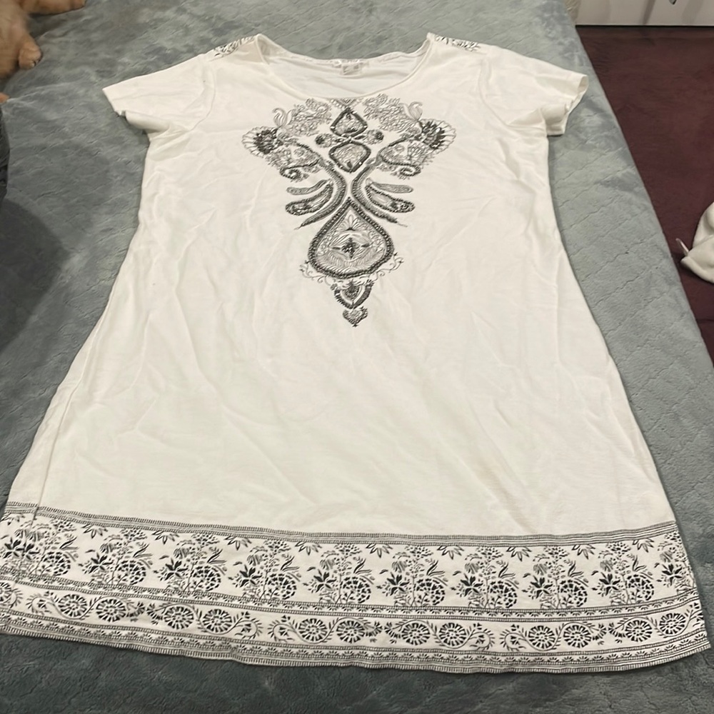 Beaded white tee shirt dress